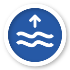 Flood map icon. Flooding hazard (dark-blue with rising waves).